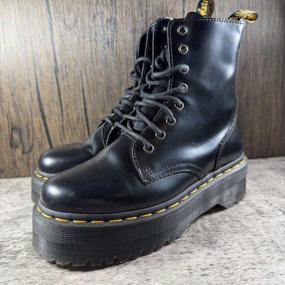 Dr. Martens Jadon Platform Combat Boots Size W6 M5 Black Leather Punk Goth Docs - Picture 2 of 9
